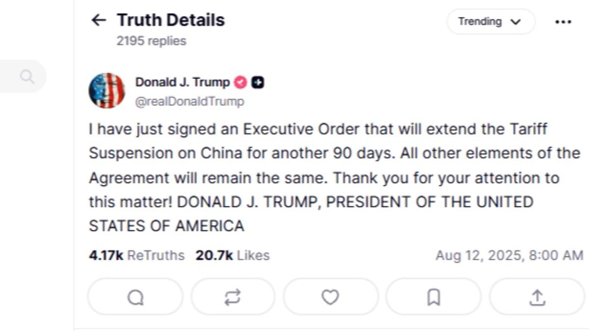 川普再延長對中國關稅休兵90天(圖/川普Truth Social)