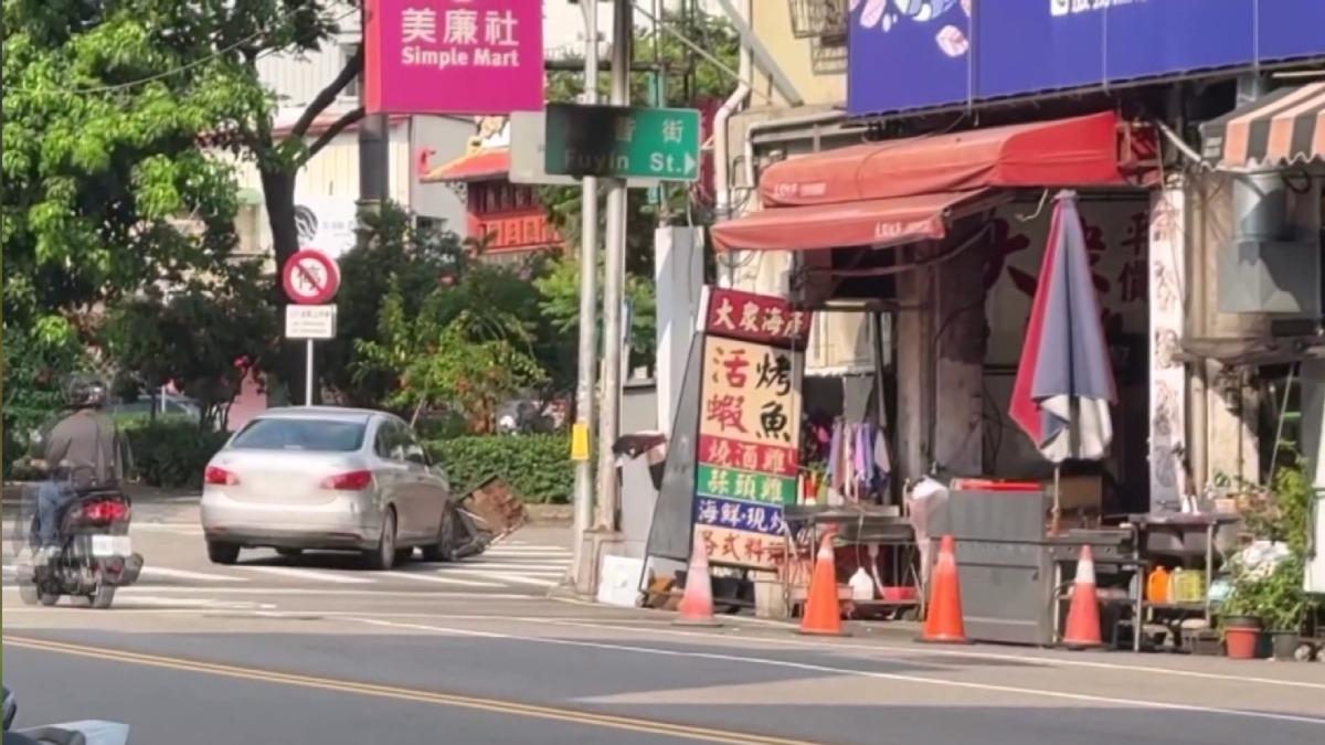 台中男酒駕撞店「桌子卡車頭」還想跑。(圖／Threads@yuying.412)