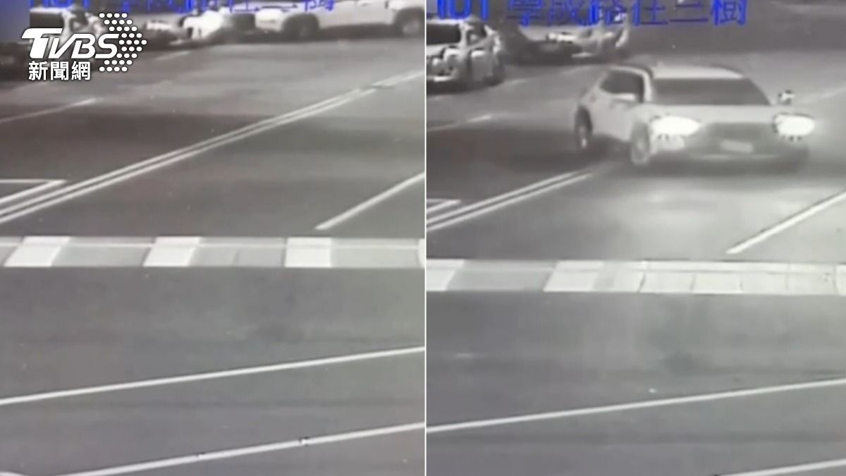 高姓駕駛擦撞路邊車輛後跨越雙黃線肇事逃逸。（圖／TVBS）