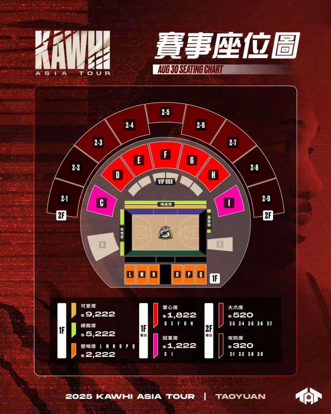 雷納德月底將來台灣,預計會前往台啤雲豹主場參與活動,網路流傳賽事座位票價表,不過仍待官方宣布。(圖/民眾提供)