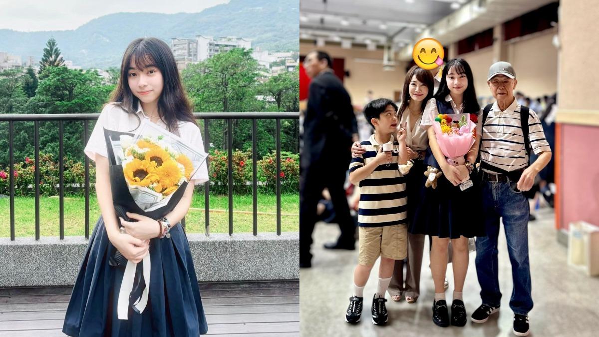 蕭彤雯參加女兒美寶高中畢業典禮時的合照曾在網路引發熱議。(圖/翻攝自蕭彤雯臉書)