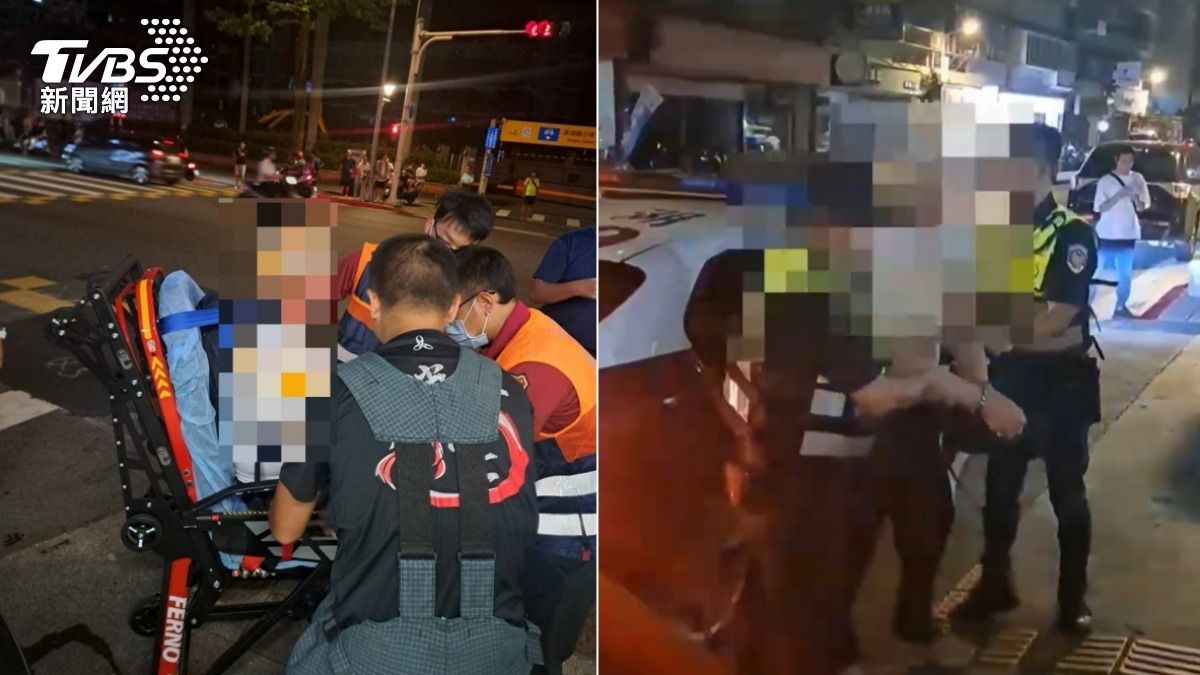 高男在賣場內亮刀還砍傷員警，最後被眾人壓制逮捕並強制送醫。（圖／TVBS）