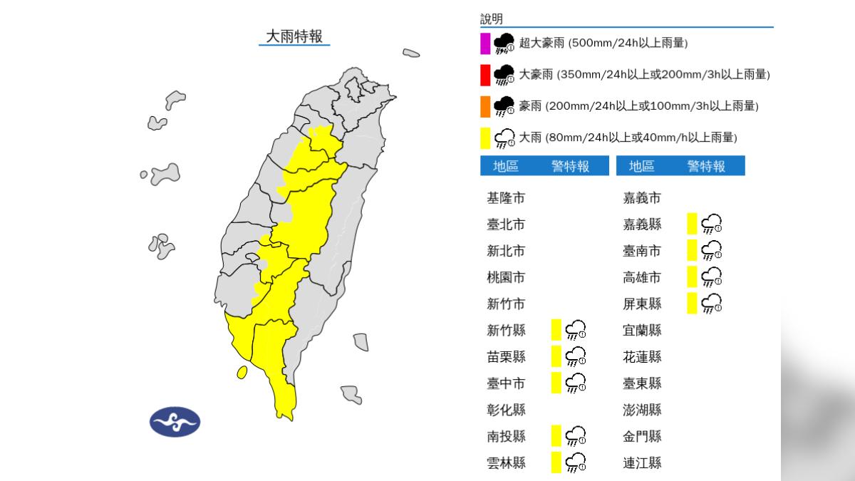 天氣／雨來了！對流旺盛「9縣市大雨特報」　一路下到晚上