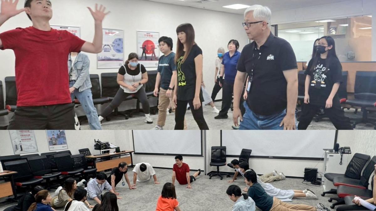 台灣順豐推動健康促進計畫，總經理潘逸俊（上右1）與同仁一起健身，展現企業對健康文化的重視。（圖／台灣順豐提供）