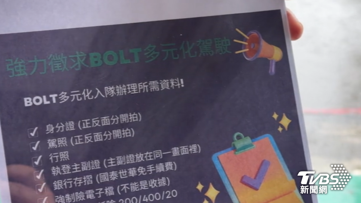 Bolt叫車平台正在台灣招募司機。（圖／TVBS）