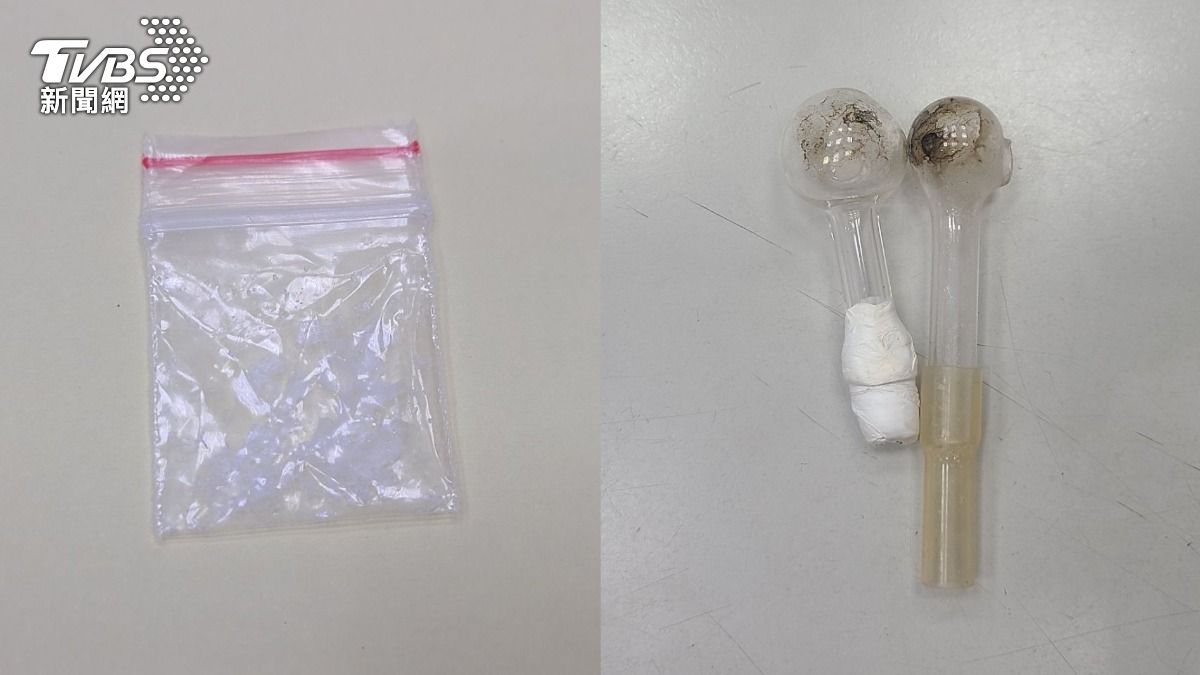 警方在現場查獲二級毒品安非他命1包(毛重0.33克)及毒品吸食器。(圖/TVBS)