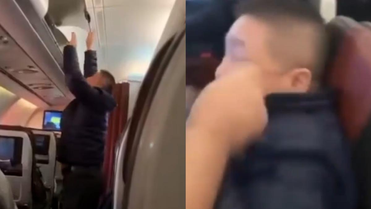 偷不成還挨揍!中國「行李大盜」踢鐵板 飛機上遭伊朗大漢揮拳