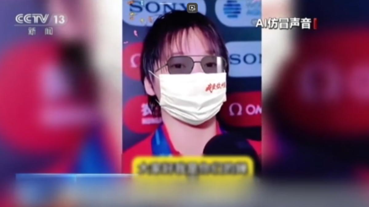 假冒影片中,全紅嬋被塑造成向粉絲推銷家鄉土雞蛋的形象。(圖/CCTV-13)