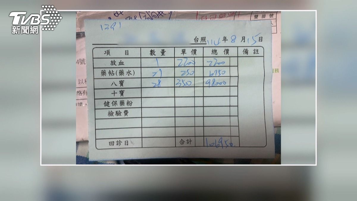大里中醫診所3次收費27萬!單次藥材逾10萬 家屬震驚求解。(圖/TVBS)