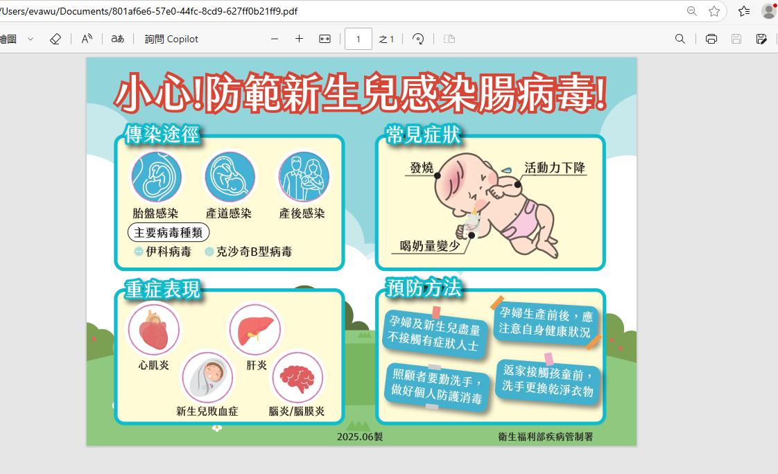 新生兒感染腸病毒的危險性頗高。(圖/衛生福利部疾管署)