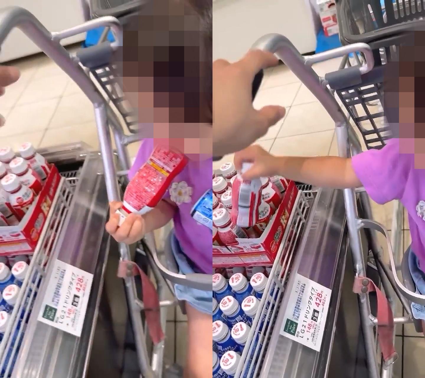 女兒舔完飲料瓶身後就放回去,拍攝者沒有另外處理。(圖/翻攝自推特)
