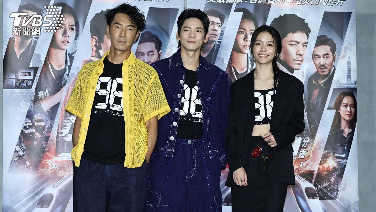 李李仁（左起）、林柏宏以及宋芸樺出席《96分鐘》媒體試片。（圖／記者張哲鳴攝）