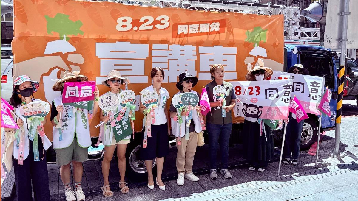 新店「拔羅波」今天與綠議員掃街。(圖/民進黨新北市黨部提供)