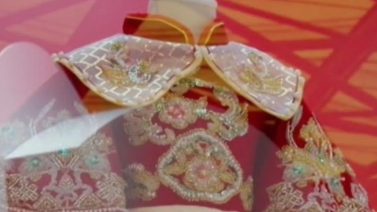 大陸廠商打造台幣42萬的天價狗狗婚紗。(圖/上海東方衛視)