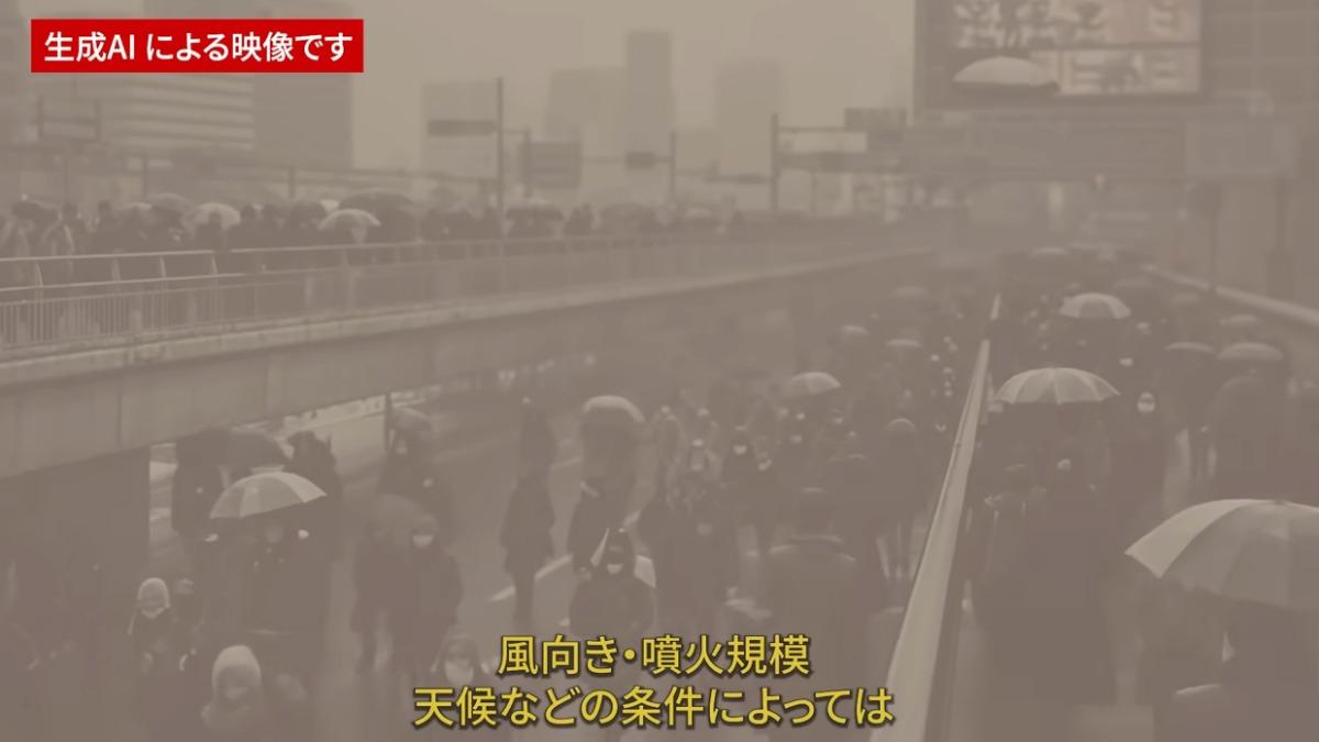 富士山如果爆發,火山灰影響日本多個地區。(圖/取自東京都政府曝光一段模擬富士山爆發的影片。(圖/取自東京都総務局総合防災部チャンネル)
