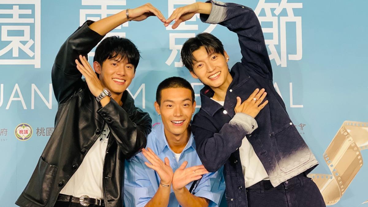 余杰恩(左起)、牧森以及劉育仁前進桃園電影節宣傳《進行曲》。(圖/桃園電影節提供)