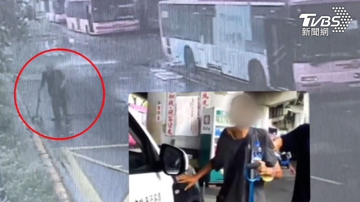 近八旬翁漫步雨中，客運業者上前關心攙扶。（圖／TVBS）
