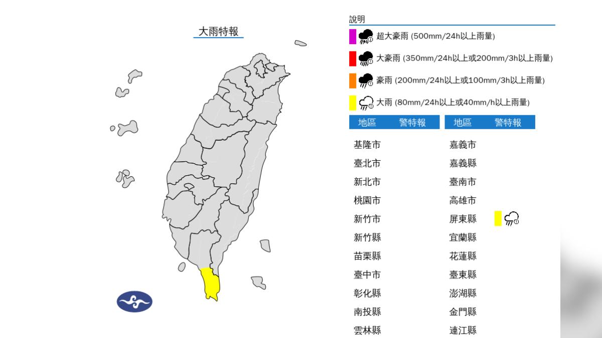天氣/雨來了!1地大雨特報 防雷擊、強陣風