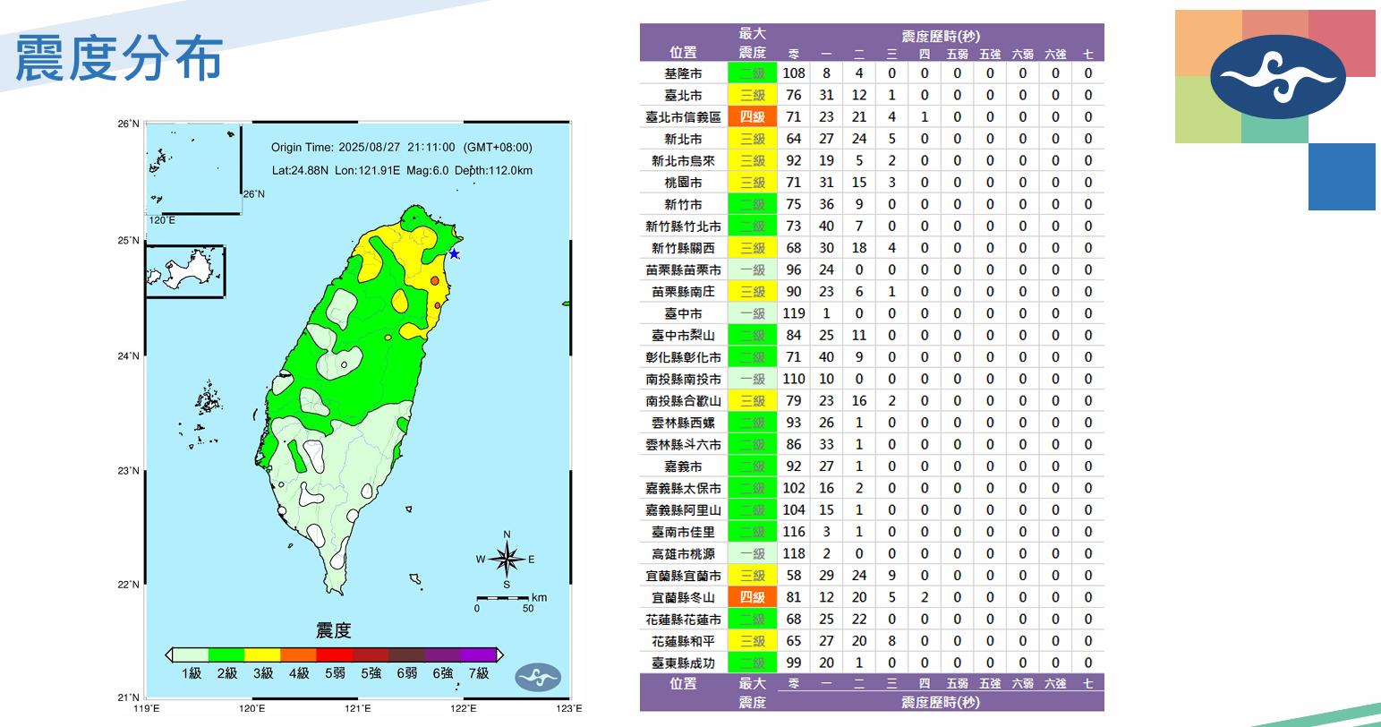 震度分布。(圖/氣象署)