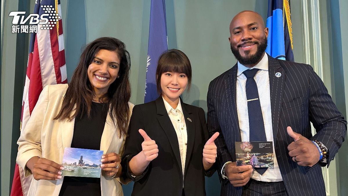 張硯卿與南卡州首府哥倫比亞全區市議員Tyler D. Bailey、Aditi Bussells會談,議員表達與台灣城市交流的高度意願(圖/TVBS)