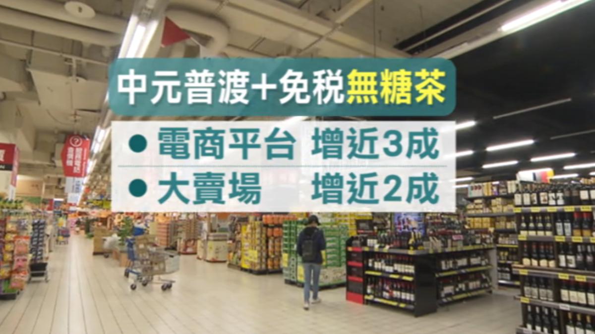 不只免稅降價,也剛好遇上中元普渡檔期,無糖茶飲銷售有明顯增加。(圖/TVBS)