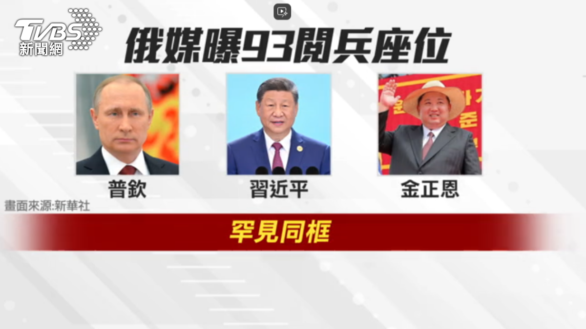 俄國衛星通訊社披露座位安排,中俄朝三國元首將罕見同框。(圖/TVBS)