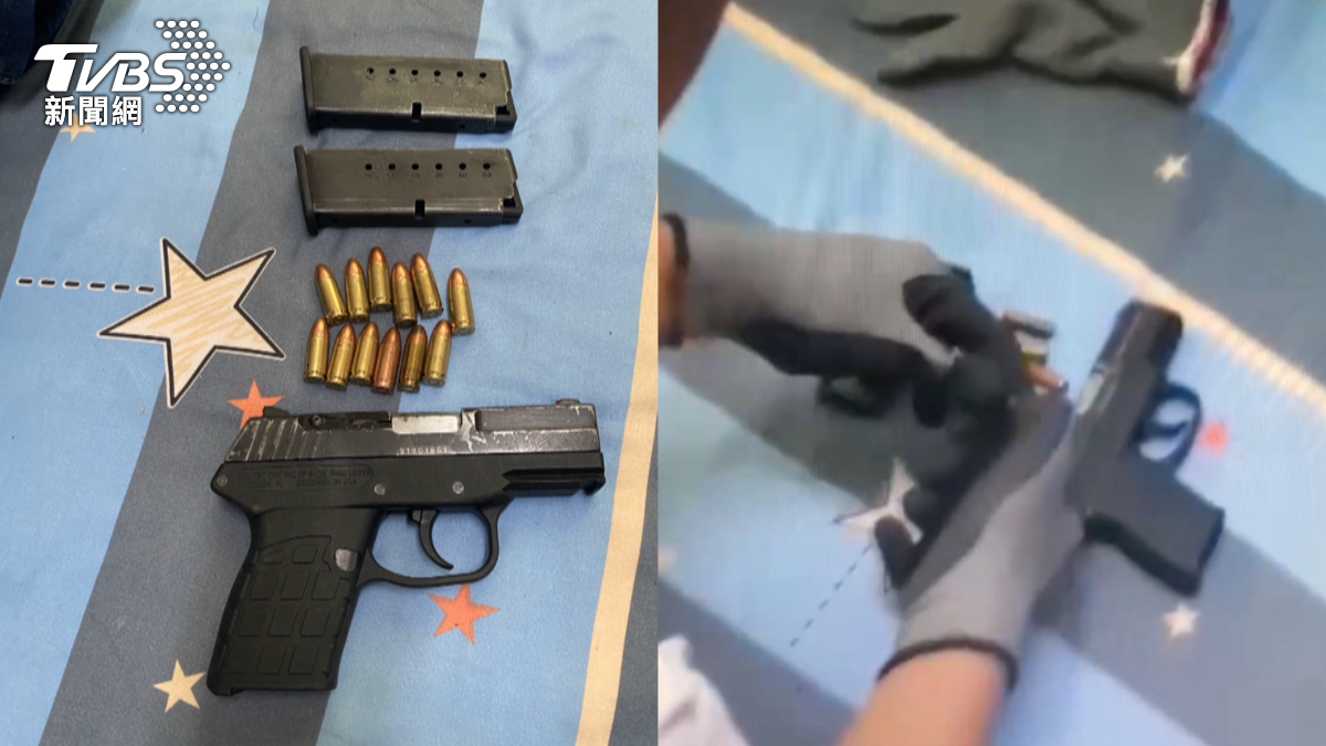 警方當場查獲楊姓嫌犯涉嫌持有改造手槍一把及子彈6顆。（圖／TVBS）