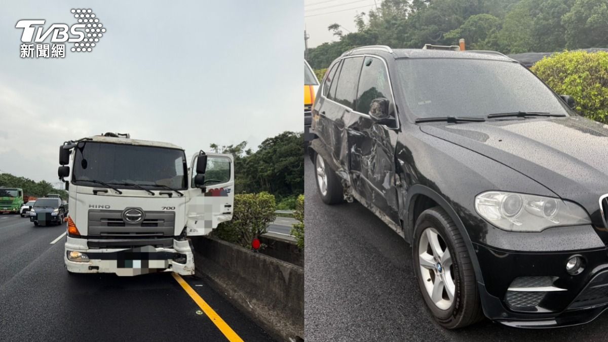 國道三號貨車爆胎撞休旅車，釀1傷送醫。（圖／TVBS）
