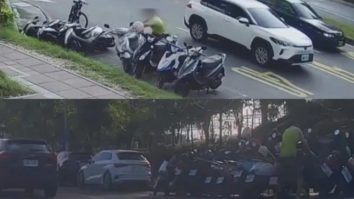 一名20歲男子因心情不佳，在高雄左營區騎腳踏車四處推倒機車。（圖／翻攝臉書＠爆料公社公開版）