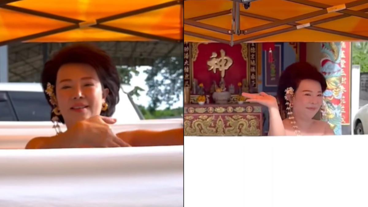泰國前女議員曾誓言,若貝東塔下台就在寺廟裸舞,如今兌現承諾。(圖/翻攝FB@Amarat Chokepamitkul อมรัตน์ โชคปมิตต์กุล)