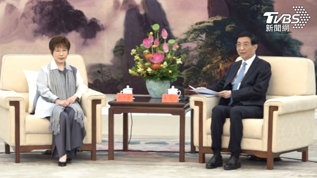 國民黨前主席洪秀柱，4日赴北京人民大會，拜會大陸政協主席主席王滬寧。(圖/TVBS)
