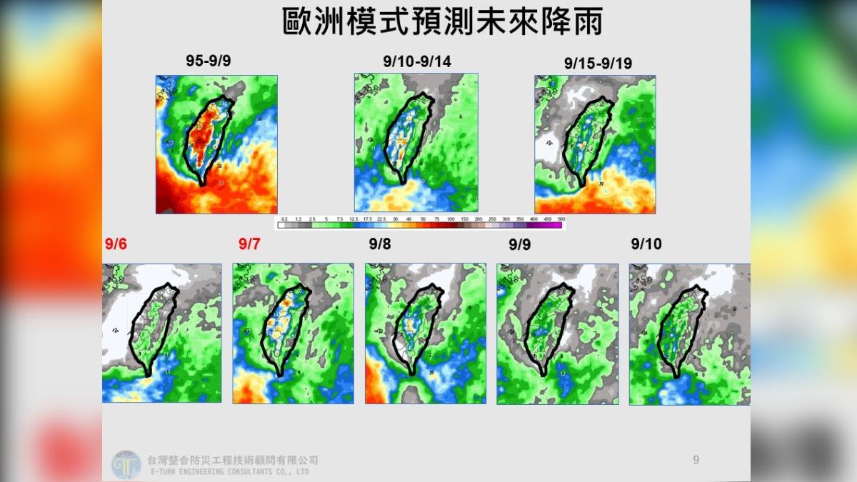 台灣未來2週降雨預測圖。(圖/翻攝自賈新興臉書)