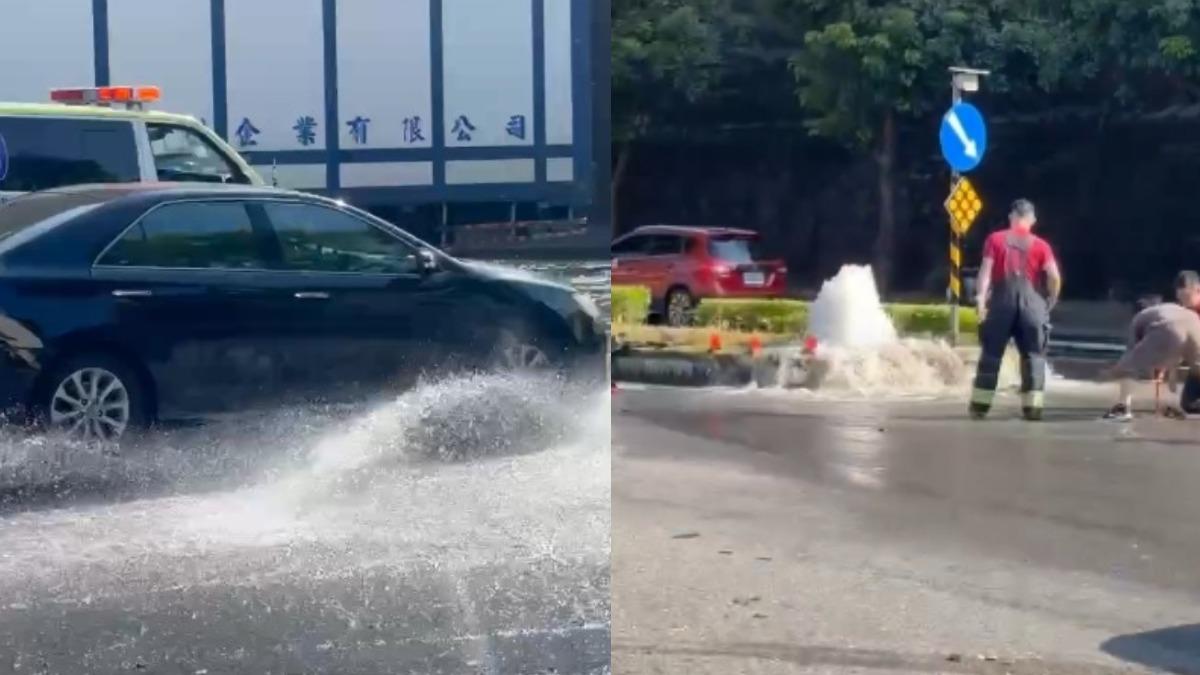 一輛小客車撞爛自來水節流閥。(圖/陳雅倫議員服務處提供)