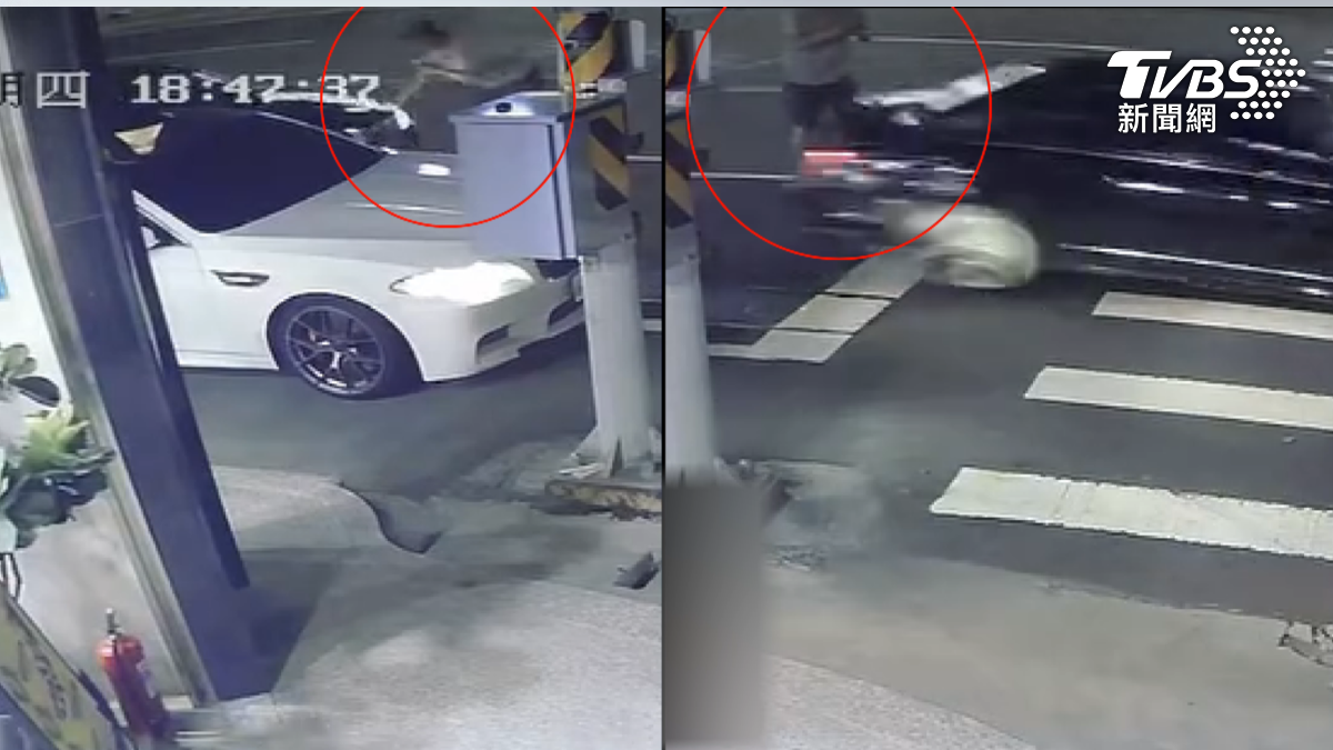 老翁「不知怎麼了」百萬名車沿街連撞 撞電桿才被迫停車(圖/TVBS)