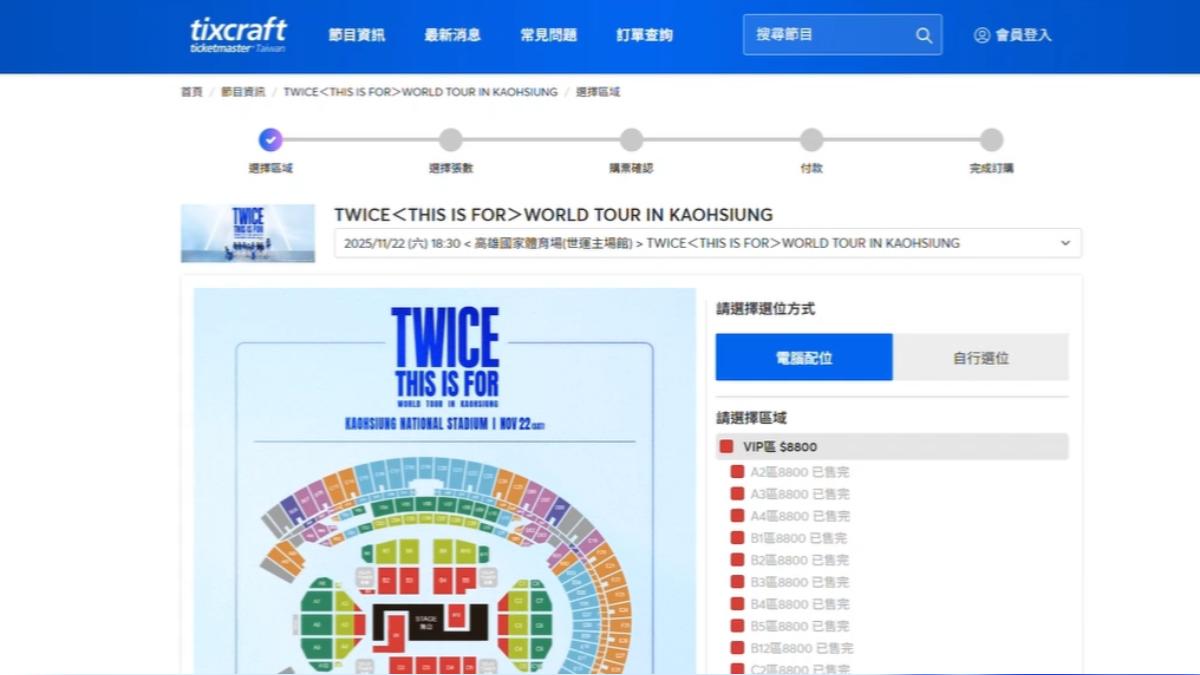 人氣女團TWICE睽違10年終於要來台開唱,門票開售即完售,連旅宿都被搶出意外價(圖/翻攝tixcraft官網)