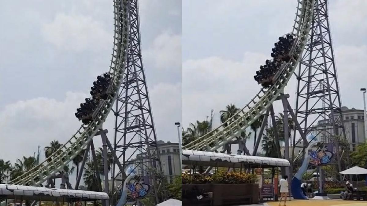 義大世界「極限挑戰」突停擺！遊客45度角掛半空3分鐘　驚悚畫面曝