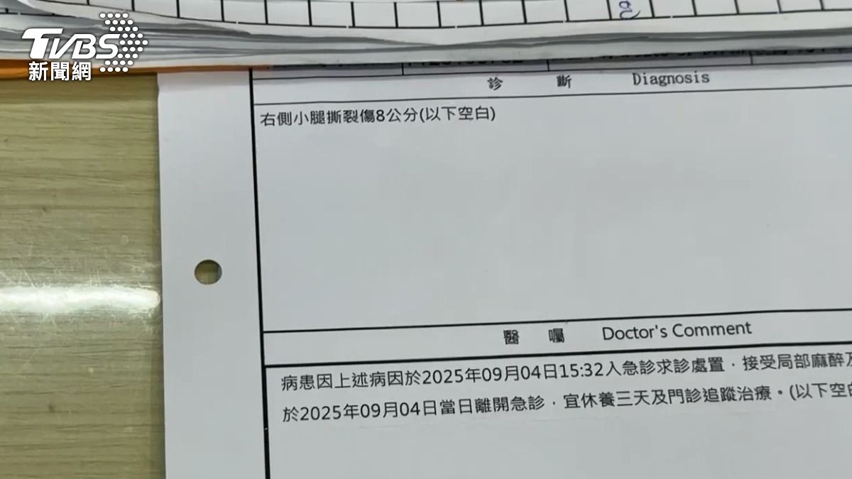 被美工刀劃傷的學生,傷口長達8公分並縫了12針。(圖/TVBS)