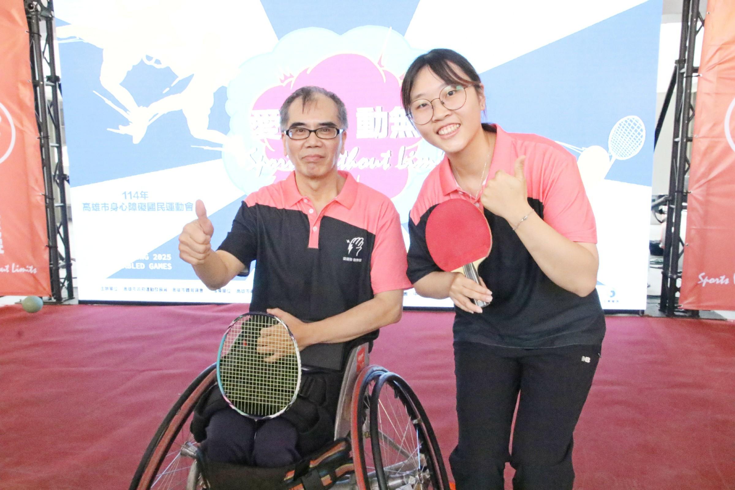 巴黎帕運銀牌選手田曉雯、雙北世壯運羽球4金1銀1銅選手黃振乙擔任代言人。(圖／高雄市運動發展局提供)