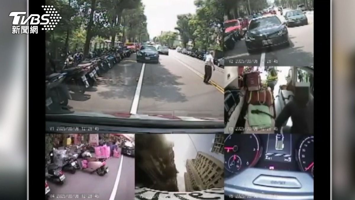 中元節驚魂!黑車暴衝撞飛女外送員 失控衝進「普度棚」。(圖/TVBS)