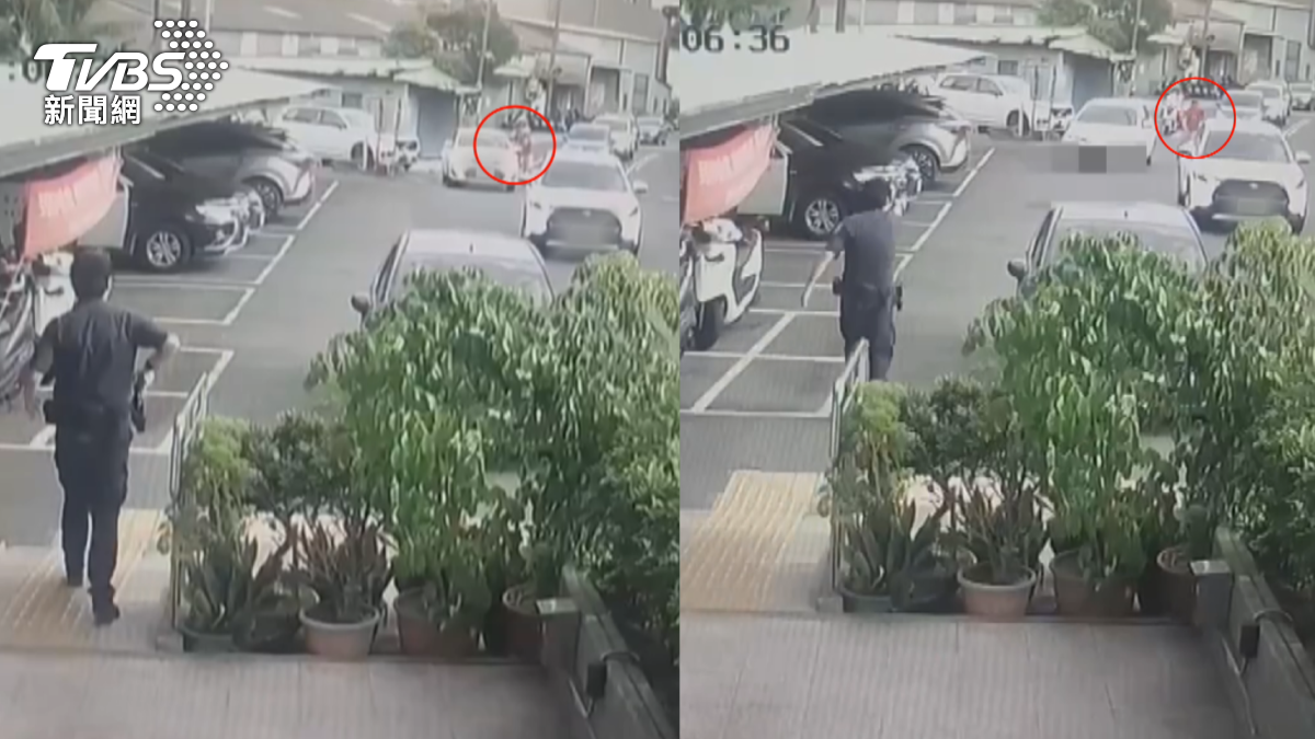 兩輛白色轎車疑似發生行車糾紛,還強行拉車門,員警上前要了解,駕駛拒檢衝撞,員警緊急朝車輪開槍(圖/TVBS)