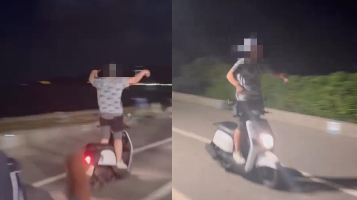飆車男子在機車上耍特技，被依法送辦。（圖／翻攝自社群）