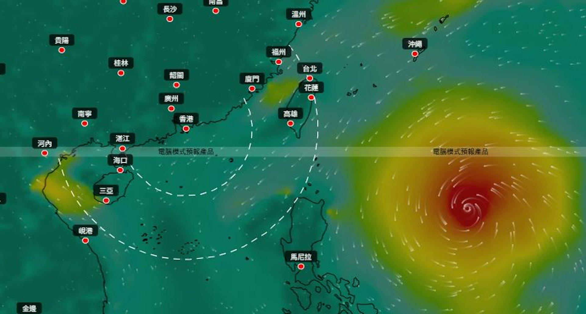 風鳥AI模型預測，下週將有巨型熱帶氣旋移向日本及台灣。（圖／翻攝自風鳥AI天氣模式）