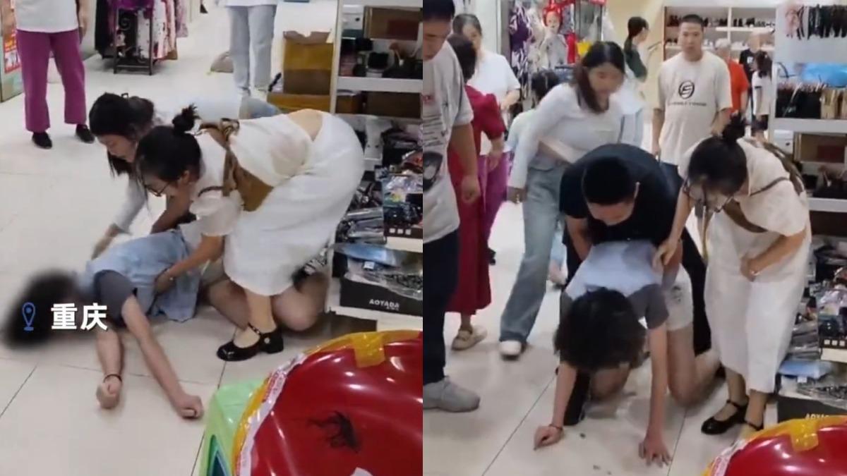 重慶女子喝珍奶，珍珠卡住氣管窒息，臉色發紫倒地抽搐。（圖／翻攝自微博）