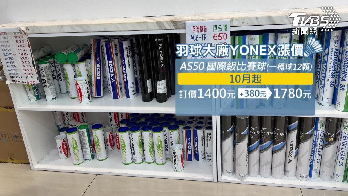 1顆羽球148元，比便當貴！10月YY漲到1桶1780。（圖／TVBS）