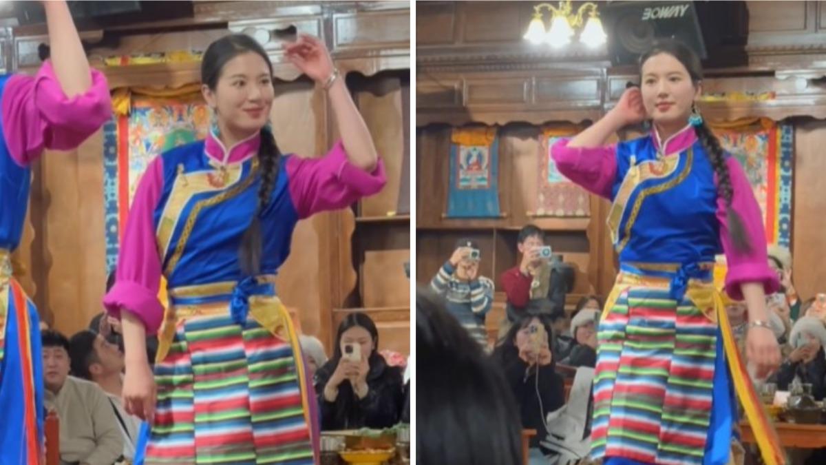 藏族宋慧喬表演舞蹈。(圖/翻攝自 微博 扔子燒)