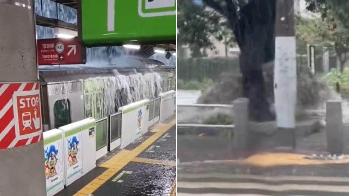 關東破紀錄雨彈港口貨櫃壓死人　東京現車廂瀑布「水溝蓋變噴泉」