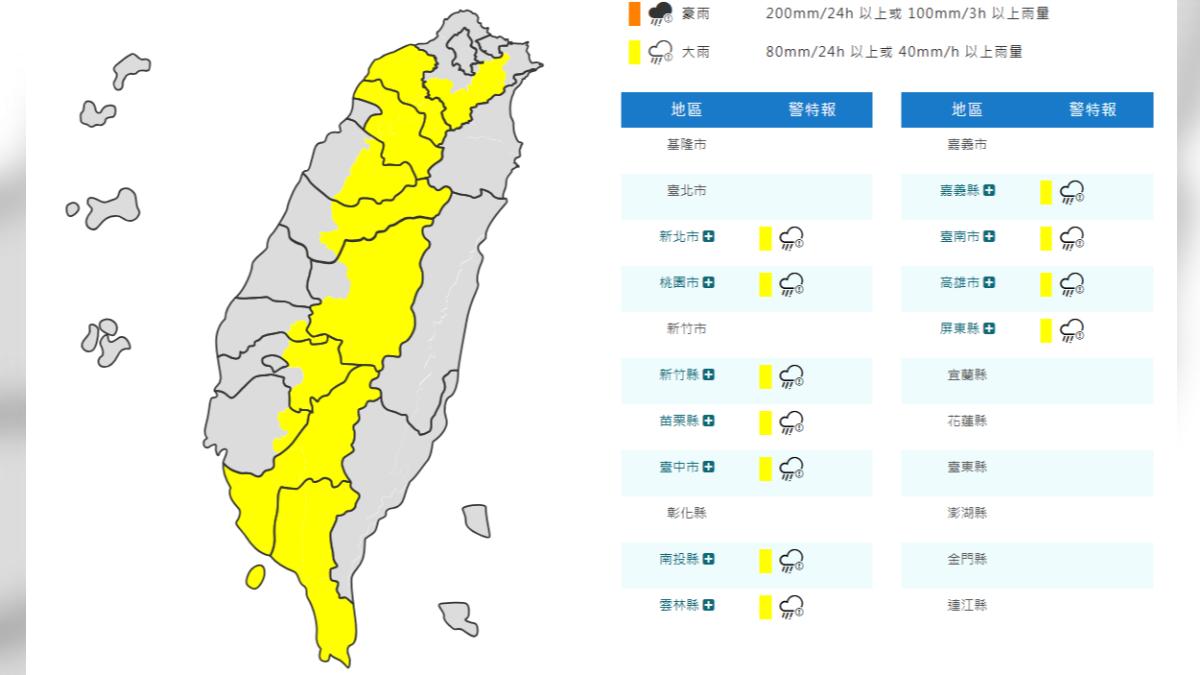 天氣/山區嚴防落石坍方 11縣市大雨特報