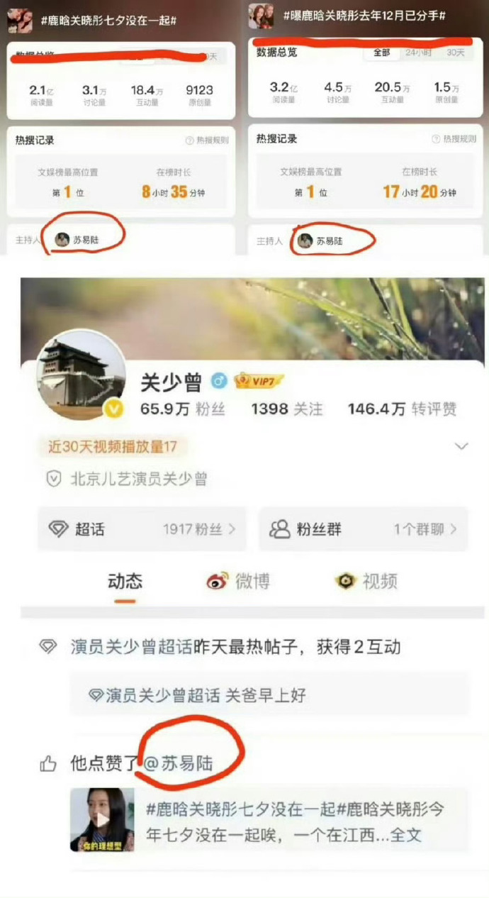 關曉彤父親點讚分手貼文引波瀾。（圖／翻攝自微博）
