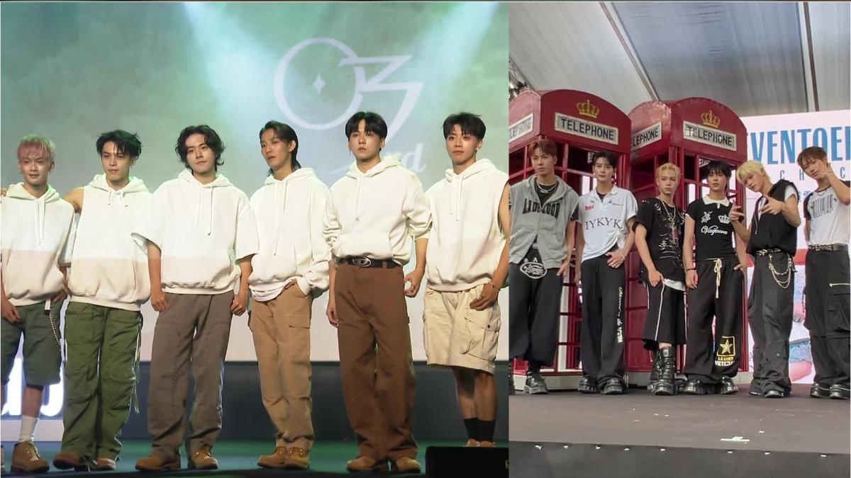 男團Ozone（左）、SEVENTOEIGHT（右）13日相繼辦見面活動。（圖／TVBS、天空娛樂提供）