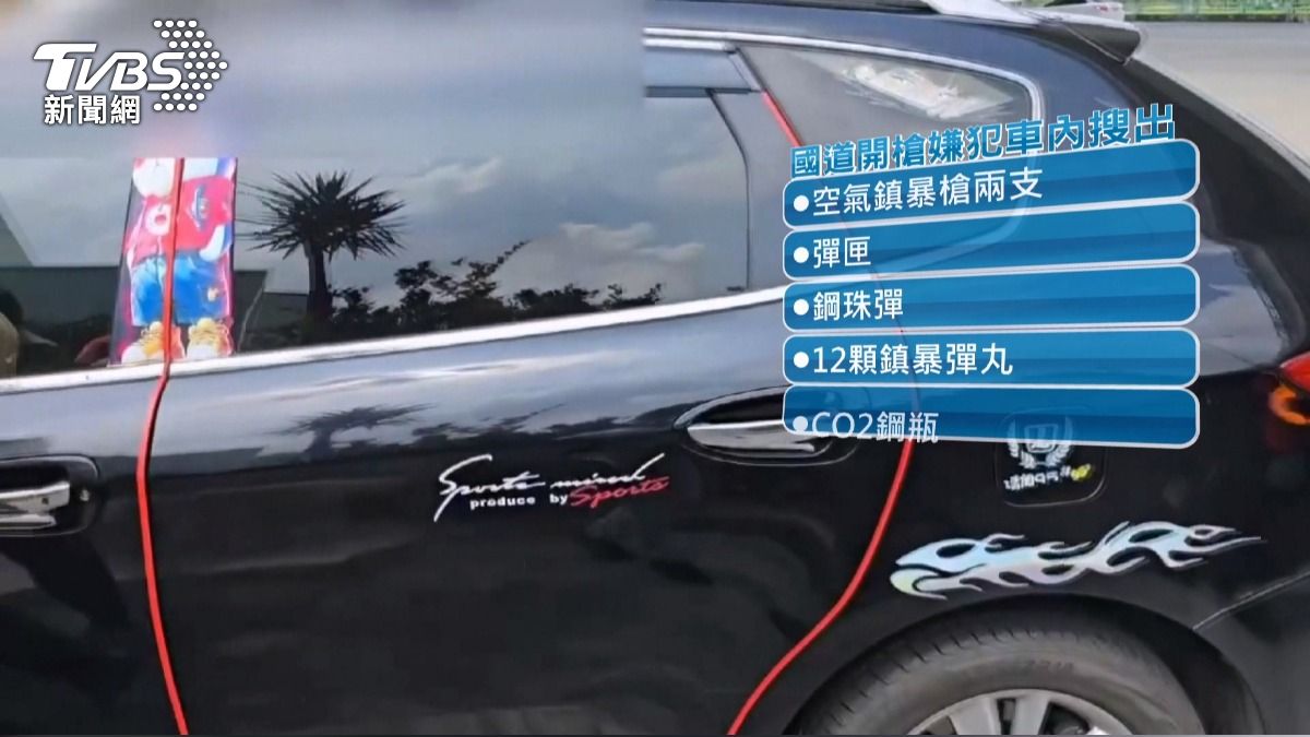 路怒男追車開槍　警搜出「兩把鎮暴槍」。(圖／TVBS)
